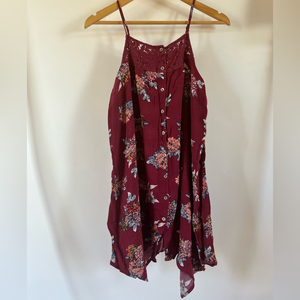 Zig zag hem mini dress in maroon floral